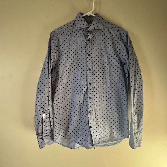 Stenstroms Sweden Stylish Blue Polka Dot Button Down Shirt 15.5 Medium - Picture 2 of 12